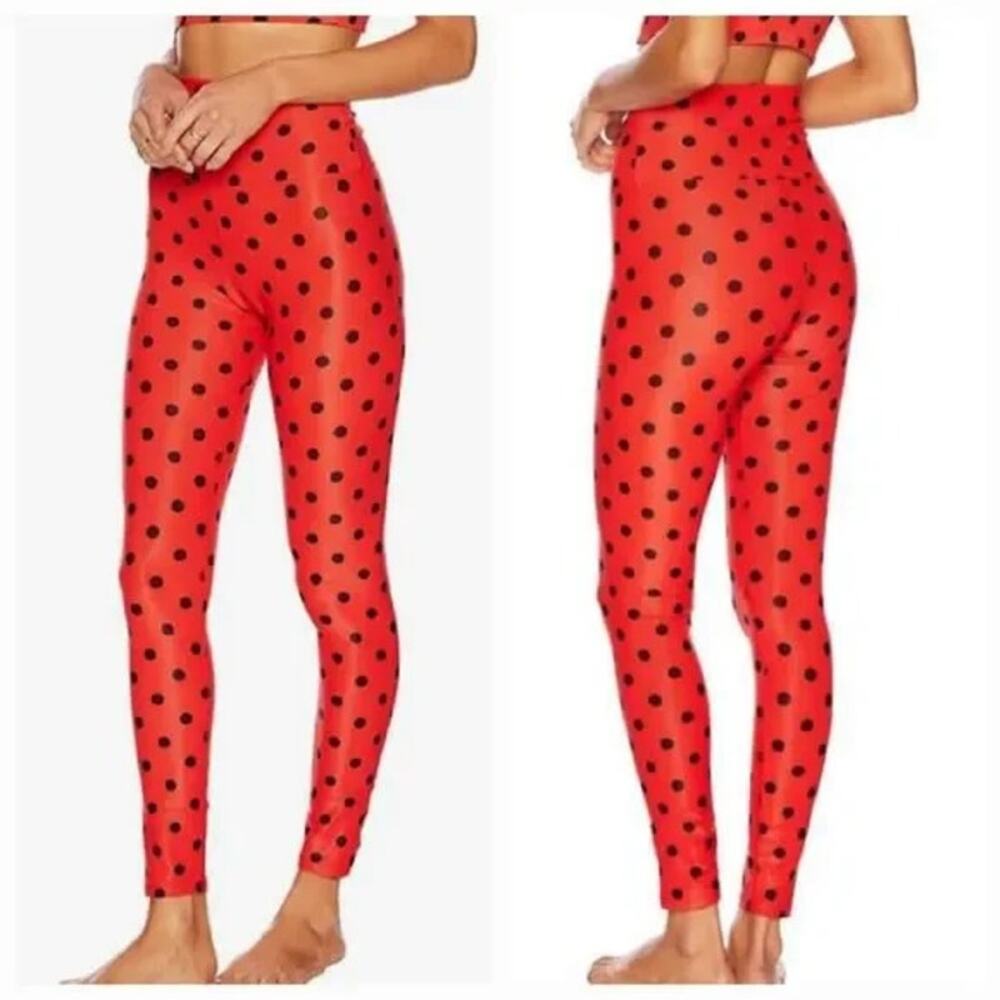 Beach Riot Ayla Polka Dot Leggings Red Ribbed Womens X-Small Activewear Workout